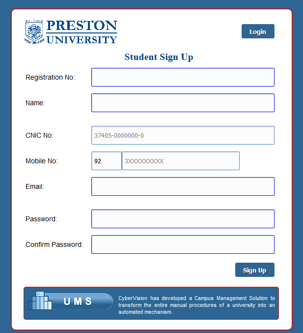 Preston University how to signup for student portal to apply online for exam Preston University Islamabad karachi kohat campus pakistan